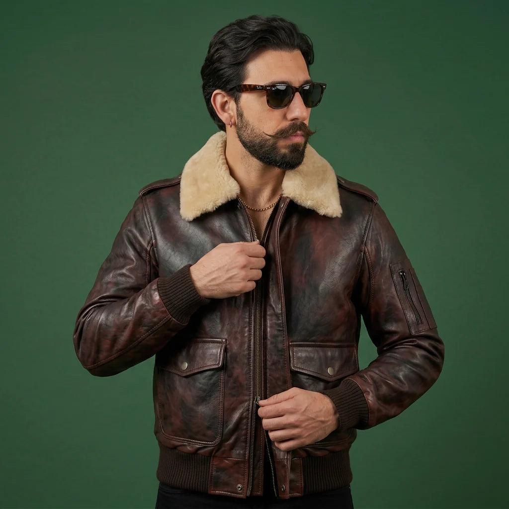 Shalapi italian leather Jacket for men made in Napoli in brown