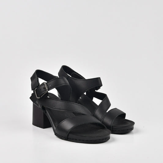 Art Spanish Strap Medium Heel Sandal for Women in Nappa Black.