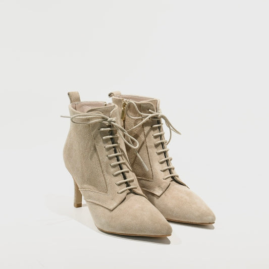 Turkish ankle boots with lace for women in suede beige