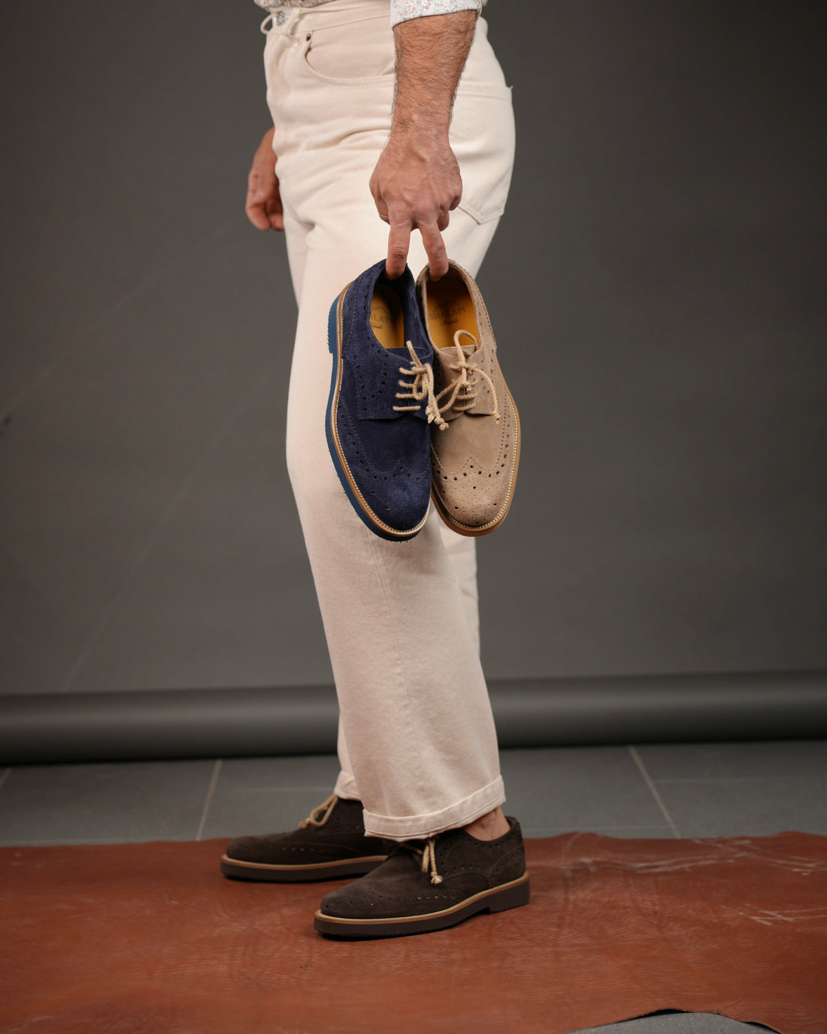 SHALAPI NAPOLI – Oxford brogue Italian Shoes in Suede blue