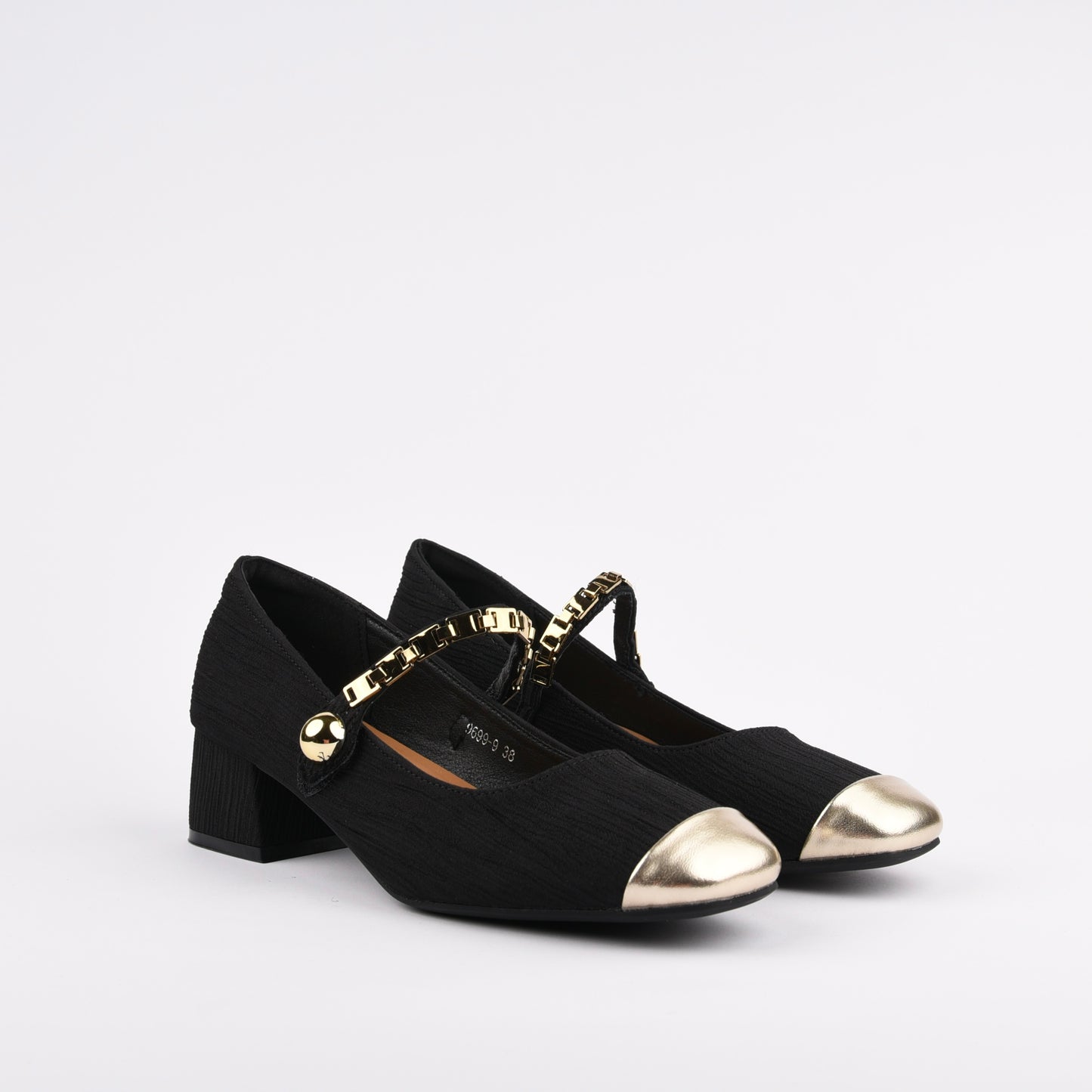 Shalapi Mid Heel Shoes for women in black and gold