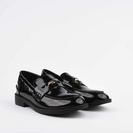 Shalapi loafers shoes for women in shiny black