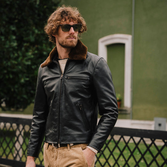 Shalapi italian leather Jacket for men  made in Napoli in black