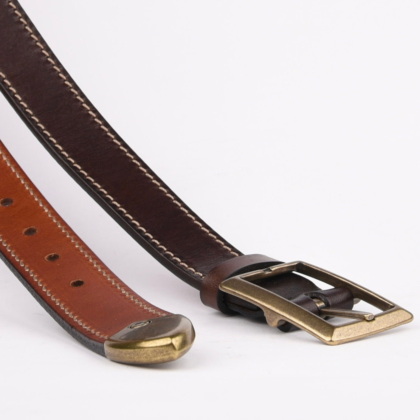 Genuine leather belts for men in double faces (Brown and Camel)