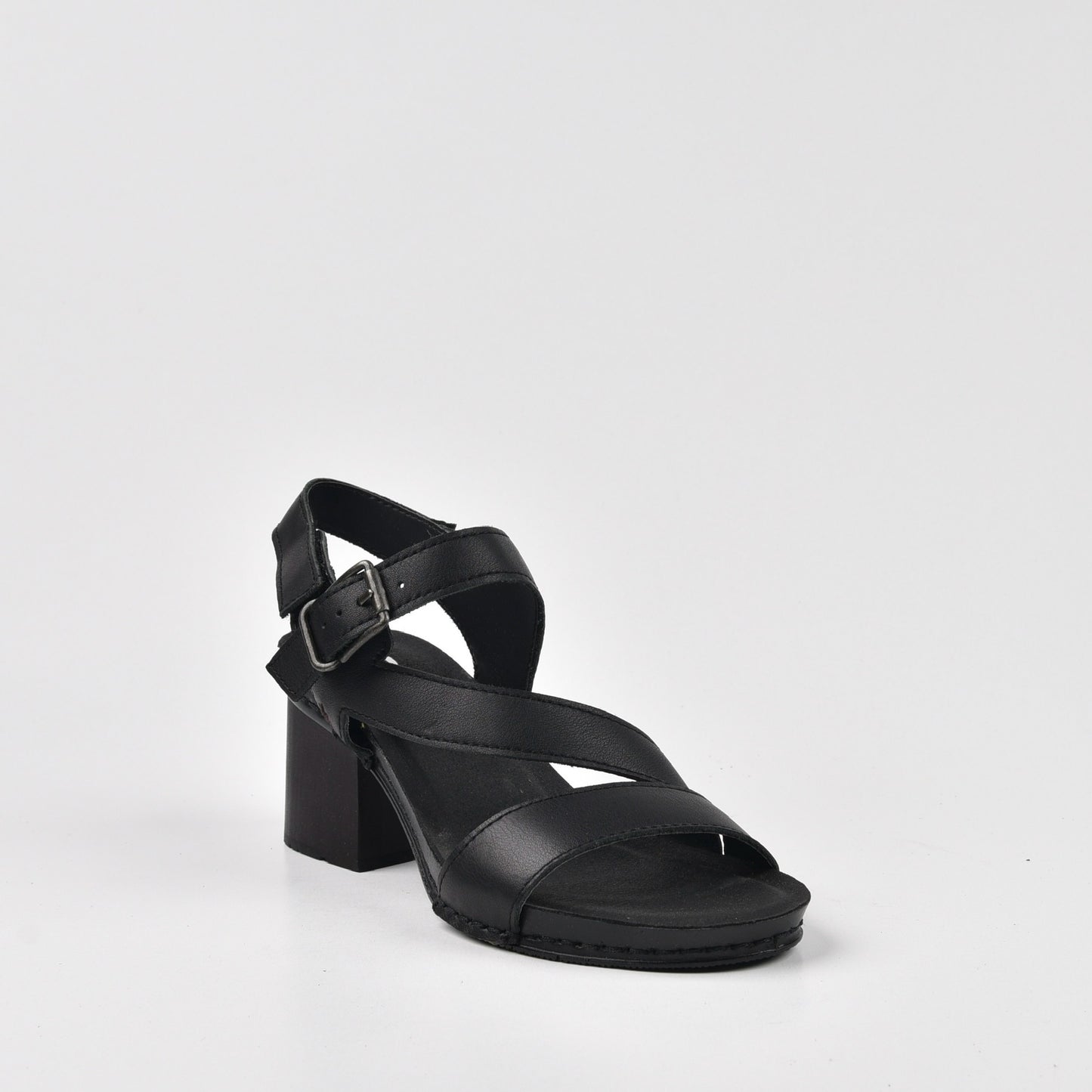 Art Spanish Strap Medium Heel Sandal for Women in Nappa Black.