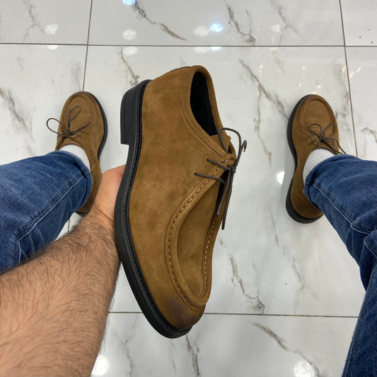 Shalapi Italian lace up shoes for men in suede Camel