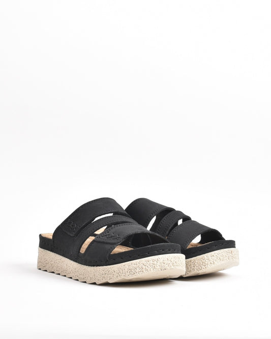 SHALAPI NAPOLI genuine leather slippers for women in Black.