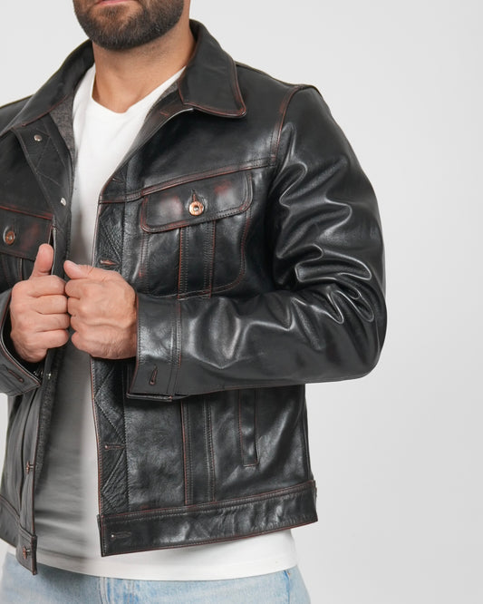 Shalapi Black Leather Jacket for men