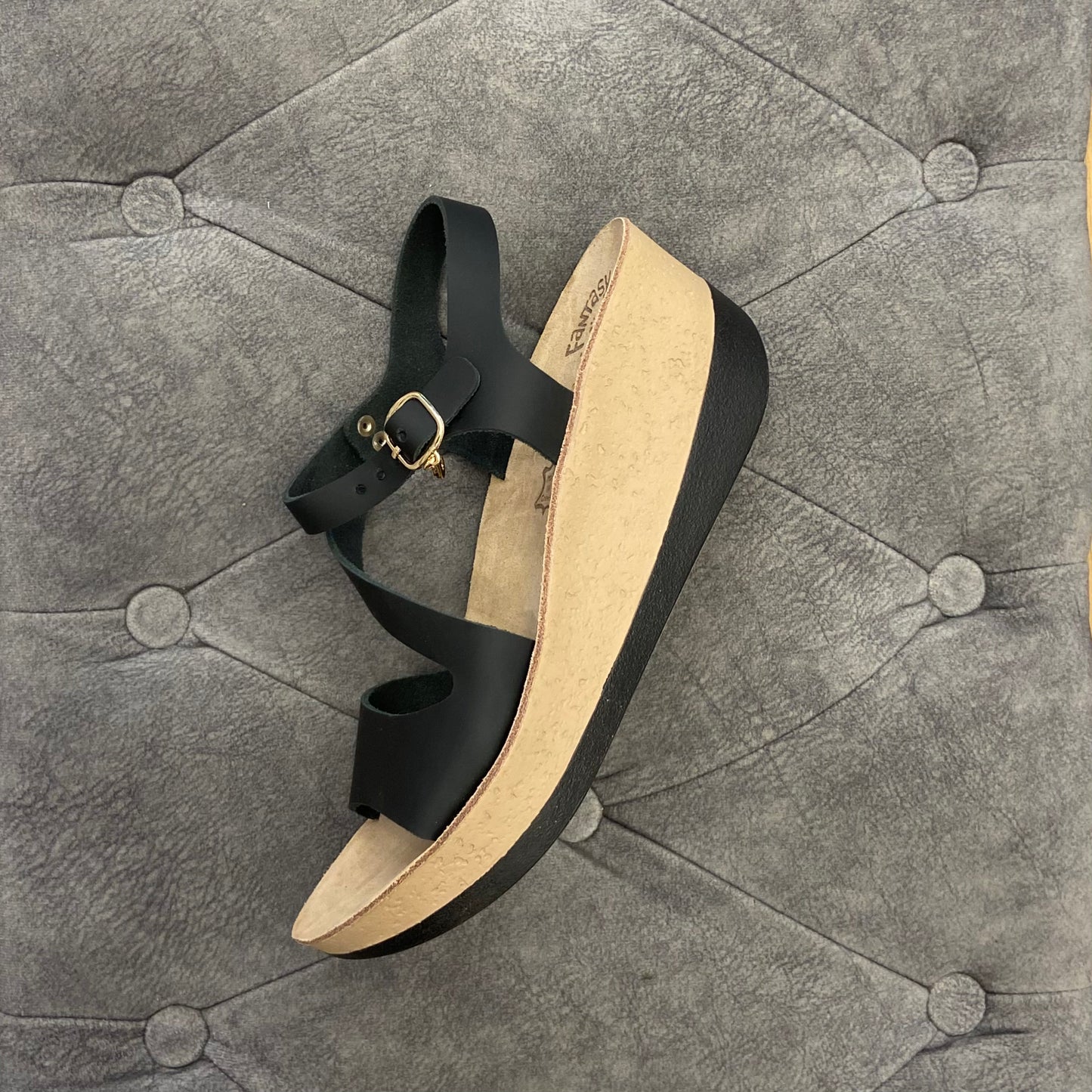 Fantasy sandals 100% Genuine Leather Greek for Women in black