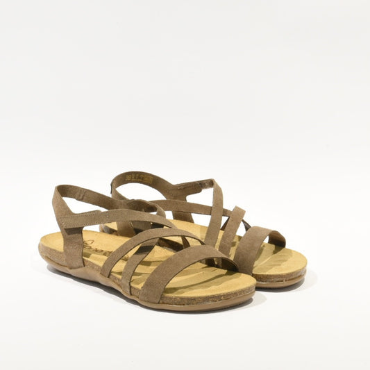 Spanish 100% Genuine Leather Sandal for Women in suede Camel