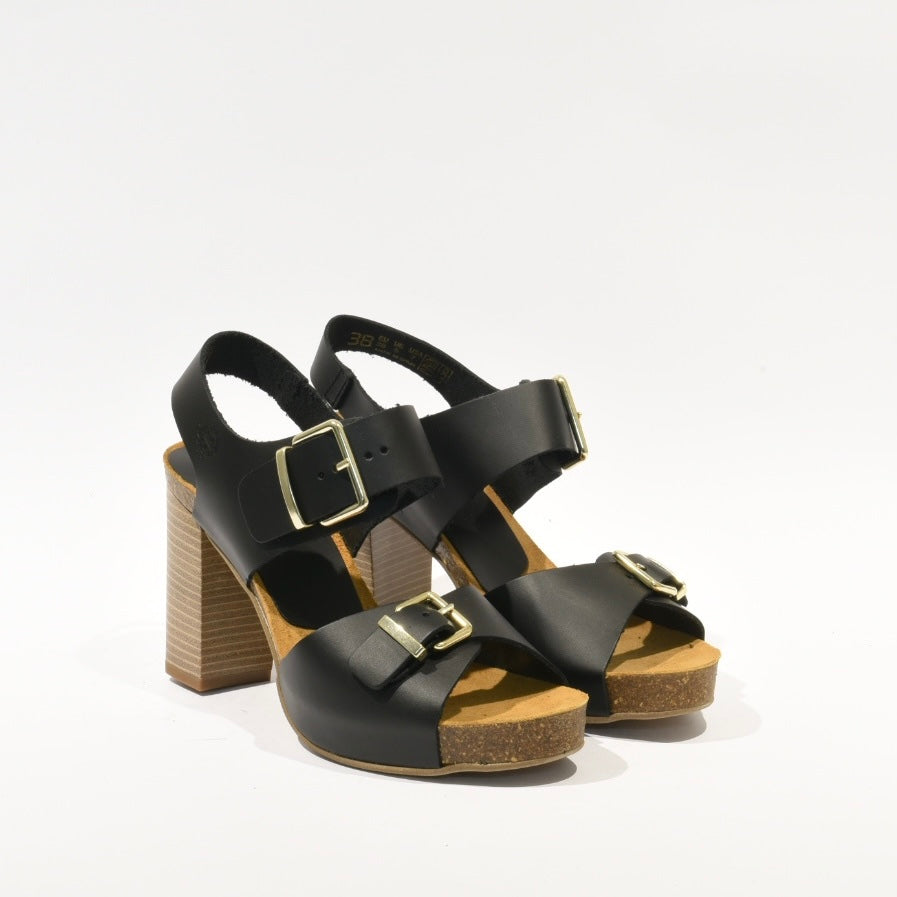 Spanish 100% Genuine Leather High Heel Sandal for Women in Black