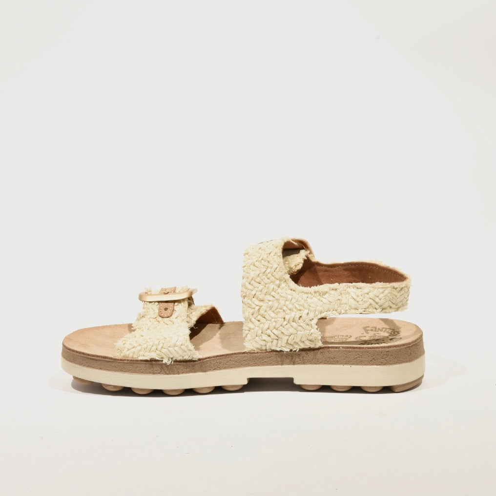 100% Genuine Leather Greek Sandal for Women in Crocheted Beige