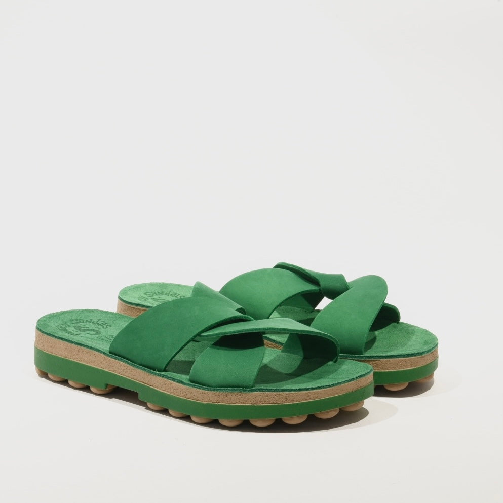 Fantasy sandals 100% Genuine Leather Greek Slipper for Women in Emerald Green