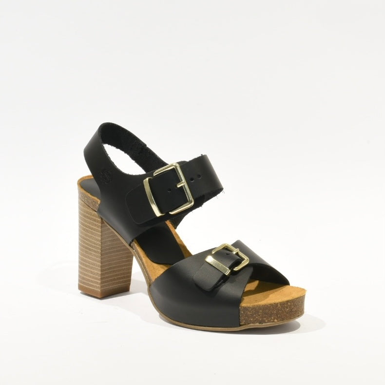 Spanish 100% Genuine Leather High Heel Sandal for Women in Black