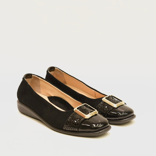 DFC Relax Greek comfort Loafers for women in suede black and shiny black