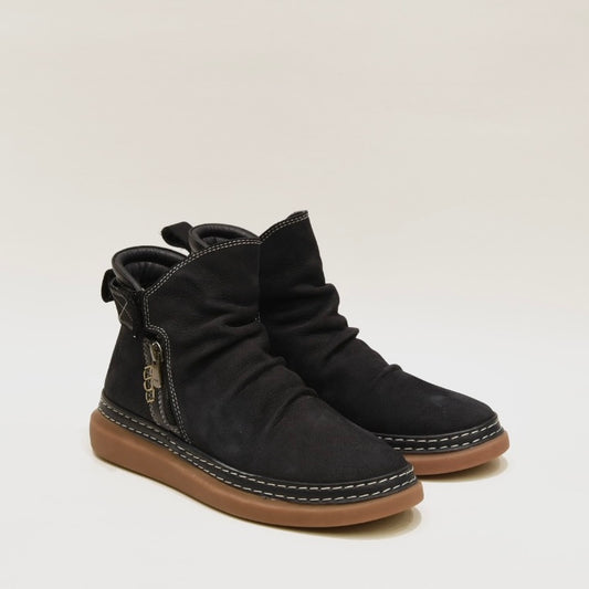 Comfort leather boots for women in nubuck dark blue