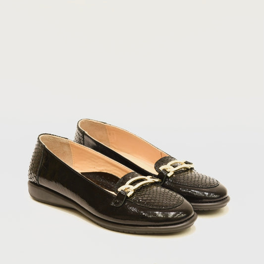 DFC Relax Greek comfort loafers for women in shiny black